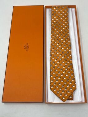 Hermes Mens Silk Tie Orange NWT Saute-Mouton